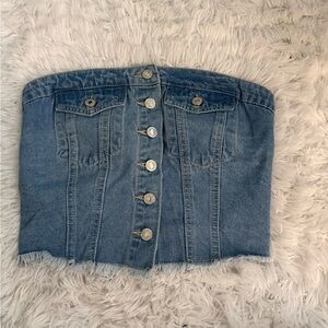 Denim Button-Up Strapless Top